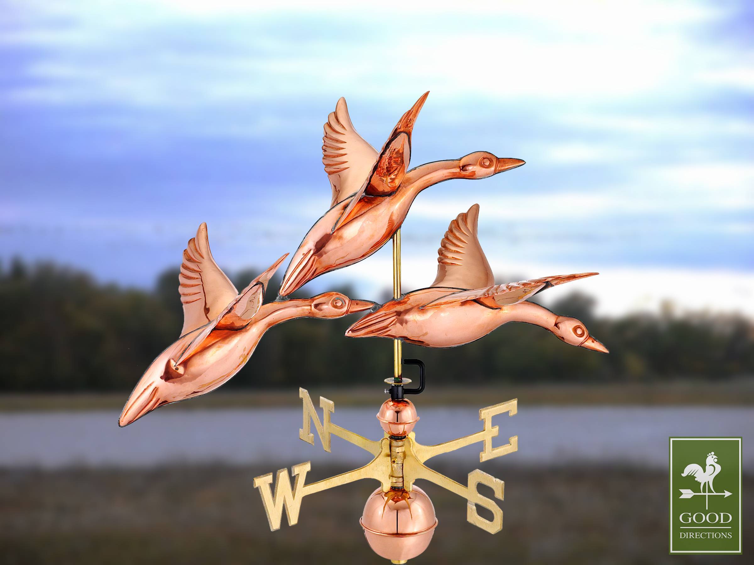 3 Geese in Flight Polished Weathervane