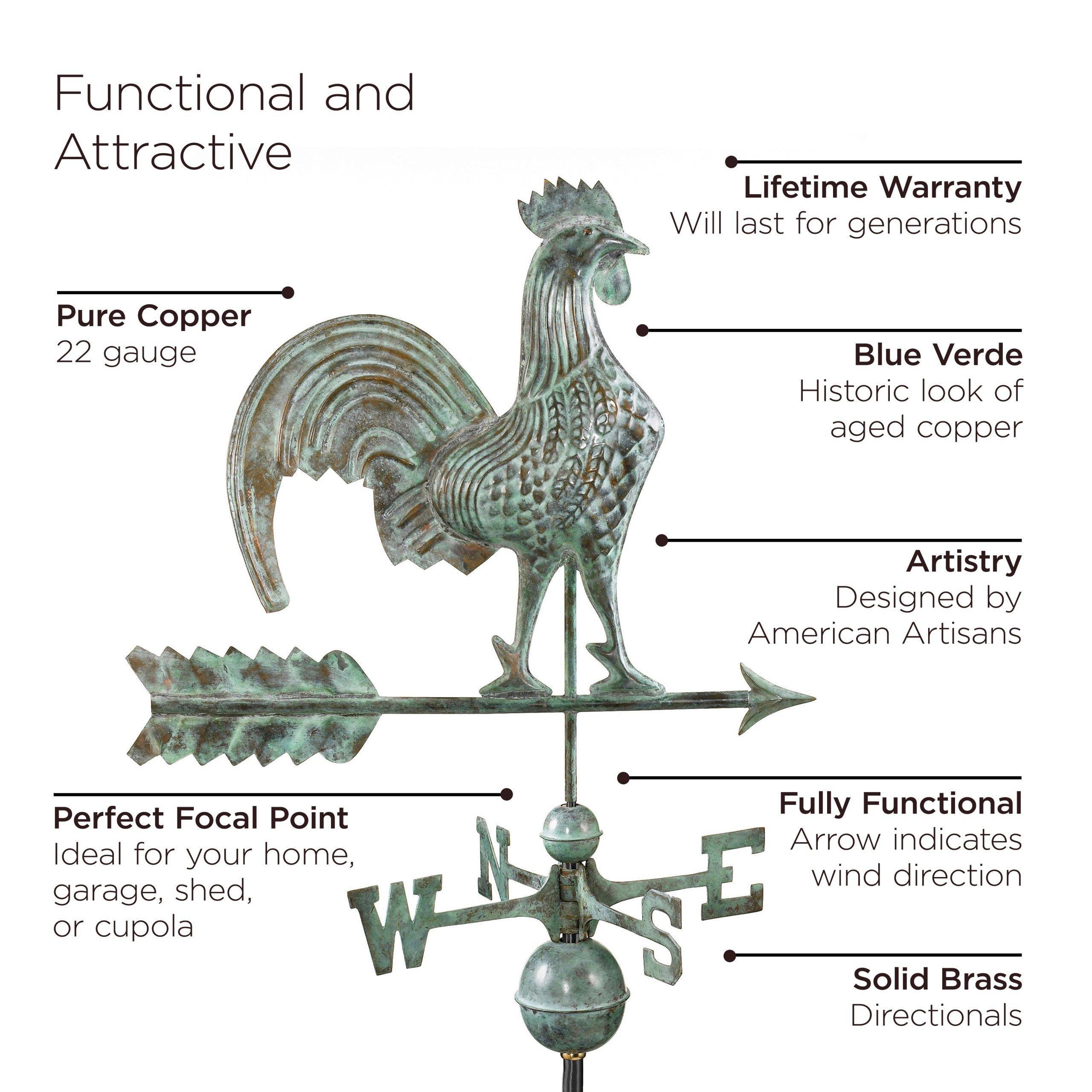 25" Rooster Blue Verde Weathervane - Image 3
