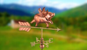 Cottage Flying Pig Polished Weathervane