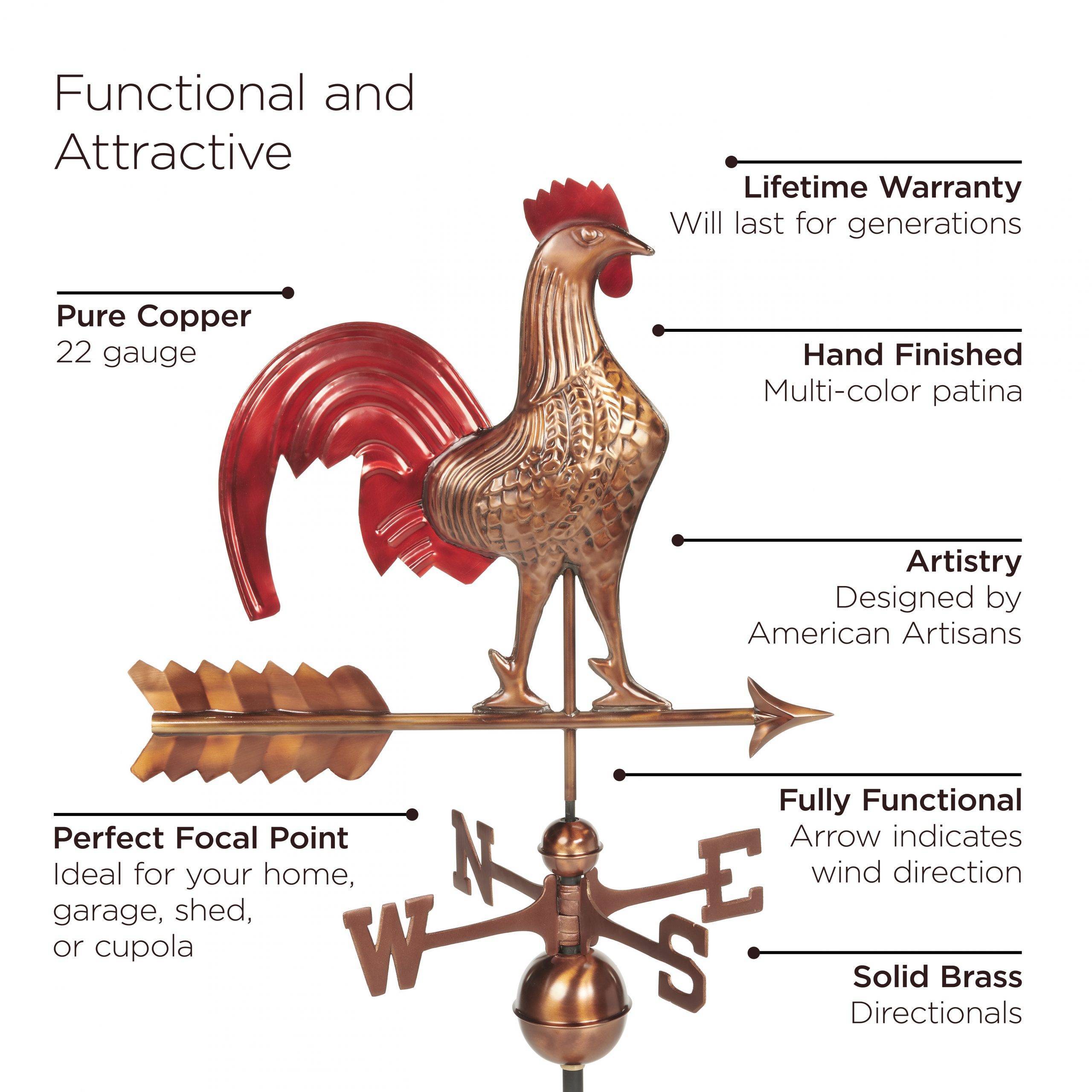 25" Rooster with Red Colors Weathervane - Image 2