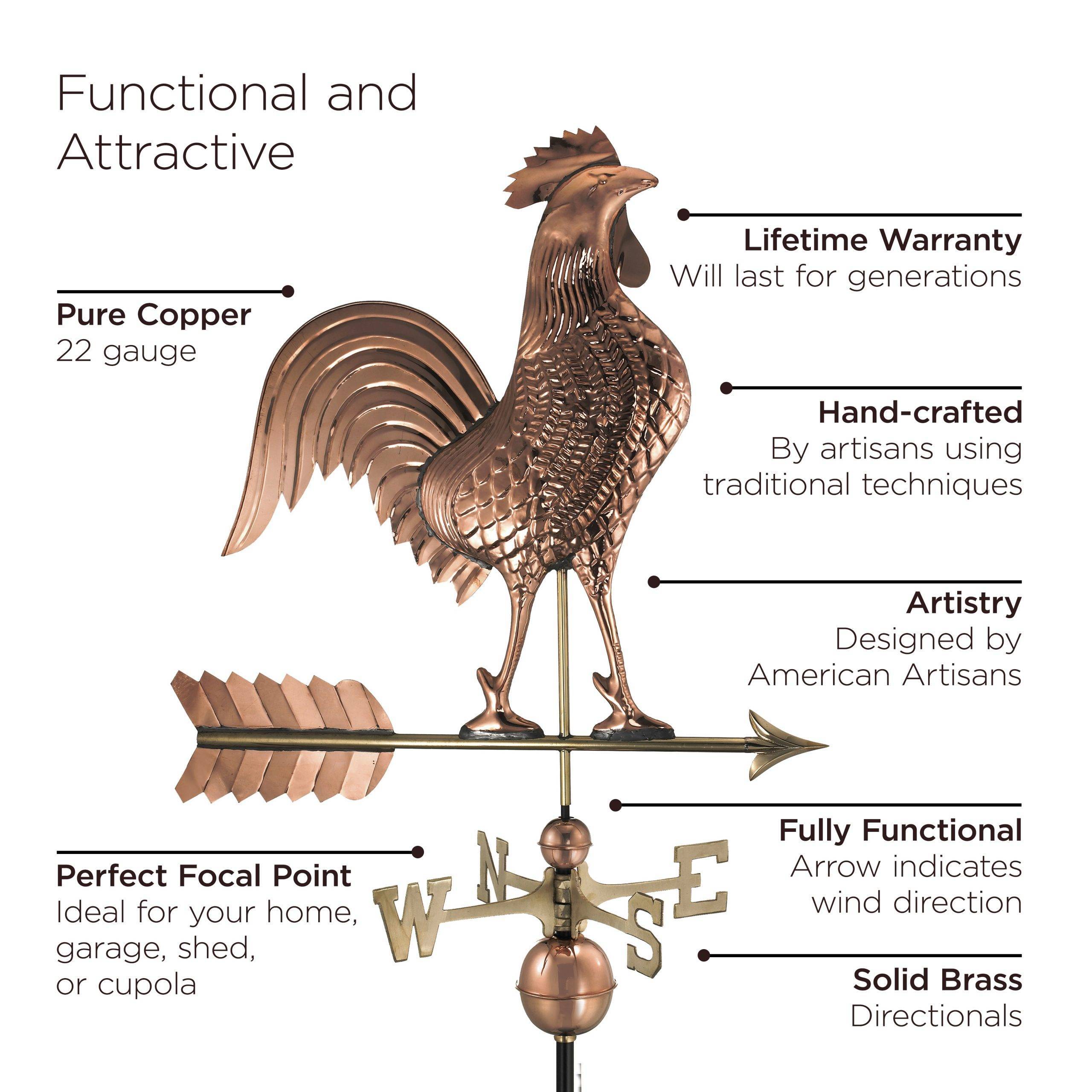 27" Polished Rooster Weathervane - Image 3