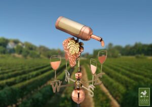Wine Bottle & Glasses Polished Weathervane